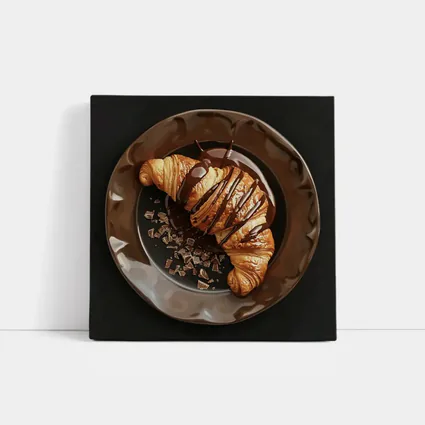 Chocolate Drizzle Croissant On Dark Plate