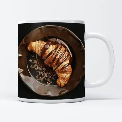 Chocolate Drizzle Croissant On Dark Plate