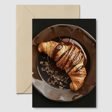 Chocolate Drizzle Croissant On Dark Plate