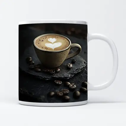 Latte Art Coffee Cup Dark Slate Background