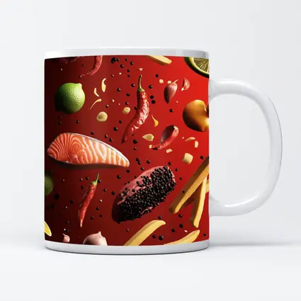 Flying Food Ingredients On Red Background