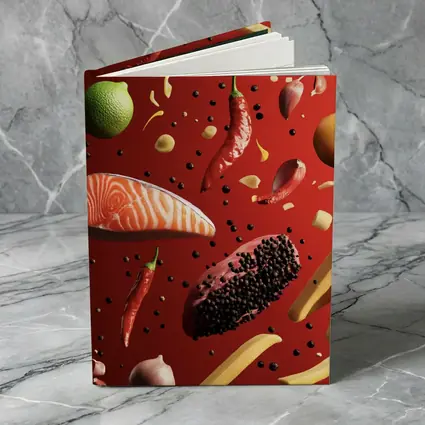 Flying Food Ingredients On Red Background