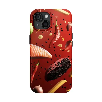 Flying Food Ingredients On Red Background