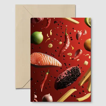 Flying Food Ingredients On Red Background