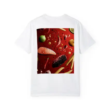 Flying Food Ingredients On Red Background