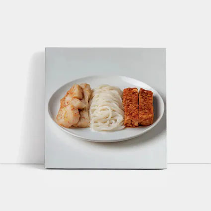 Kimchi Noodles Tempeh Plate White Background