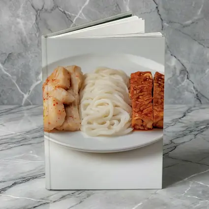 Kimchi Noodles Tempeh Plate White Background
