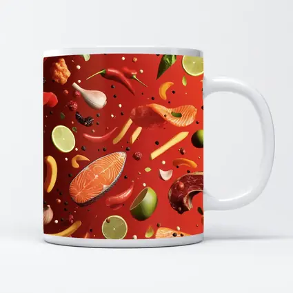 Fresh Ingredients Floating On Red Background