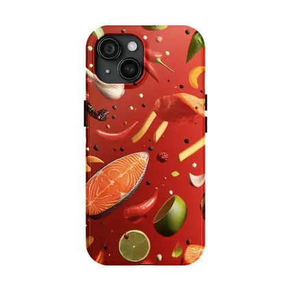 Fresh Ingredients Floating On Red Background