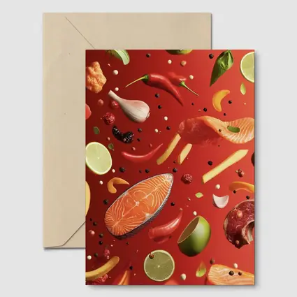 Fresh Ingredients Floating On Red Background