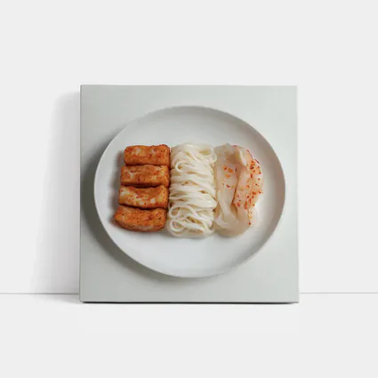 Korean Rice Cake Noodle Kimchi White Plate