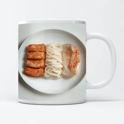 Korean Rice Cake Noodle Kimchi White Plate