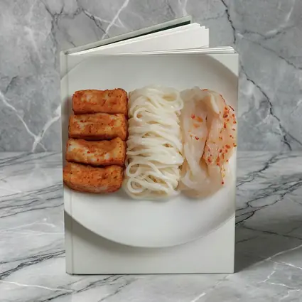 Korean Rice Cake Noodle Kimchi White Plate