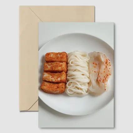 Korean Rice Cake Noodle Kimchi White Plate