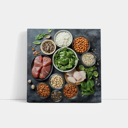 High Protein Foods Spread On Dark Surface