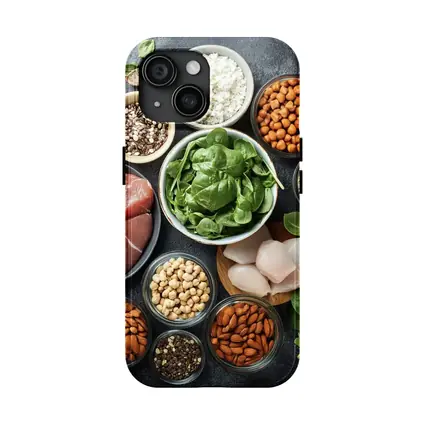 High Protein Foods Spread On Dark Surface