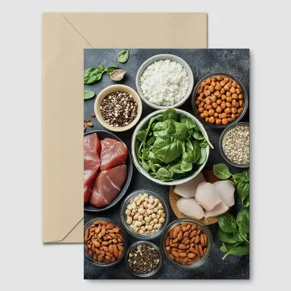 High Protein Foods Spread On Dark Surface