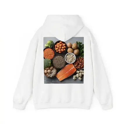 High Protein Foods Flat Lay Gray Background