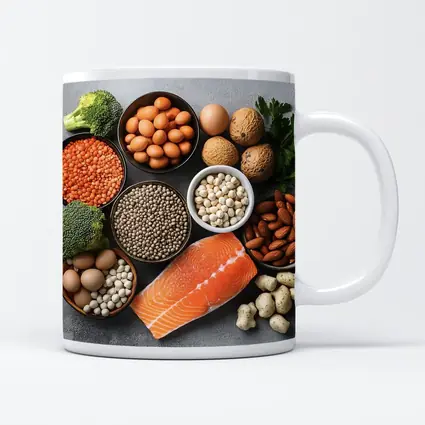 High Protein Foods Flat Lay Gray Background