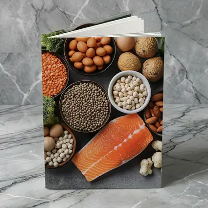 High Protein Foods Flat Lay Gray Background
