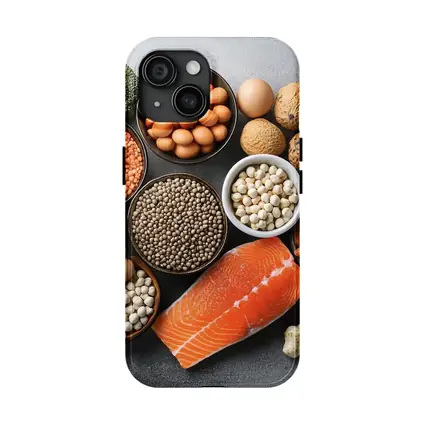 High Protein Foods Flat Lay Gray Background