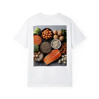 High Protein Foods Flat Lay Gray Background
