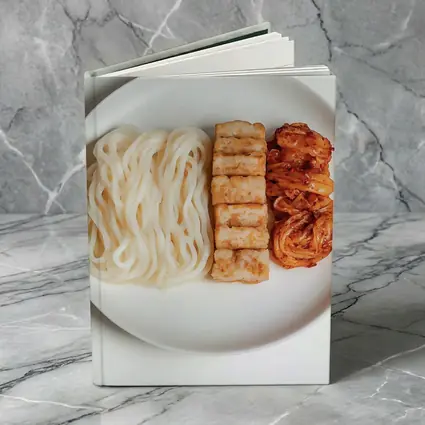 Udon Noodles Tofu Kimchi White Plate