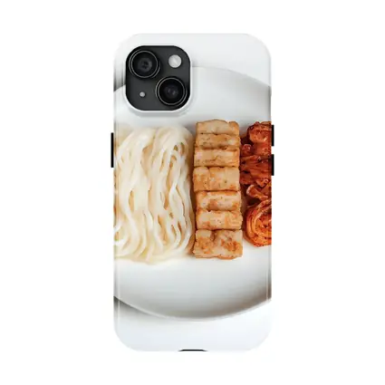 Udon Noodles Tofu Kimchi White Plate