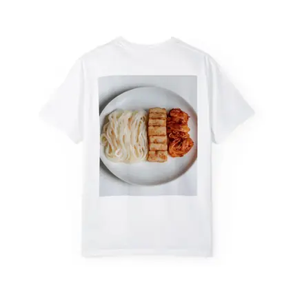 Udon Noodles Tofu Kimchi White Plate