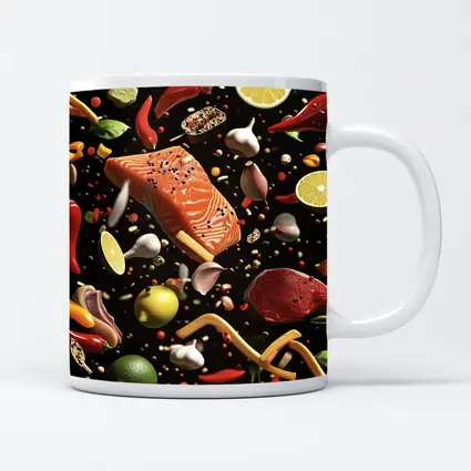 Flying Ingredients Salmon Meat Dark Background