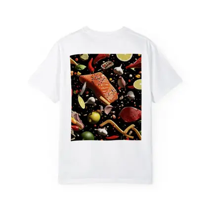 Flying Ingredients Salmon Meat Dark Background