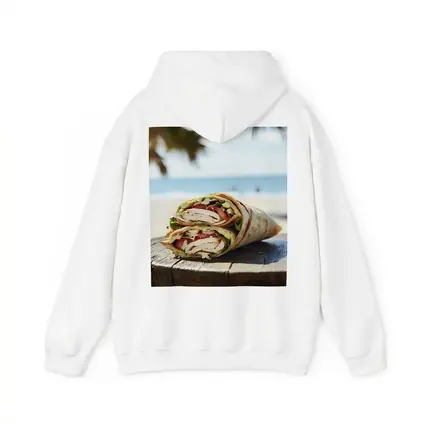 Chicken Wrap Halved on Beach Background