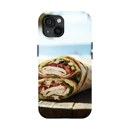 Chicken Wrap Halved on Beach Background