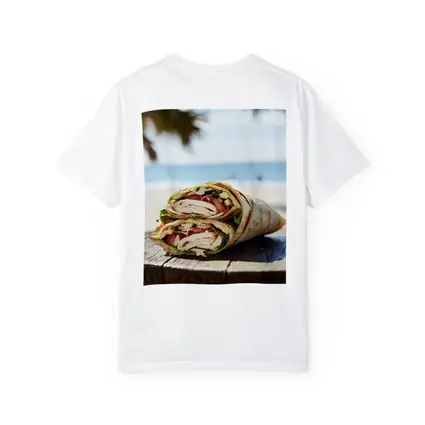 Chicken Wrap Halved on Beach Background