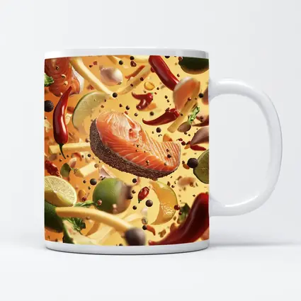Salmon Steak Flying Spices Chili Orange Background