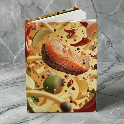 Salmon Steak Flying Spices Chili Orange Background