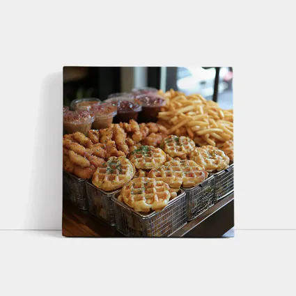 Fried Chicken Waffles and Fries Spread