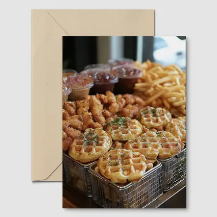 Fried Chicken Waffles and Fries Spread