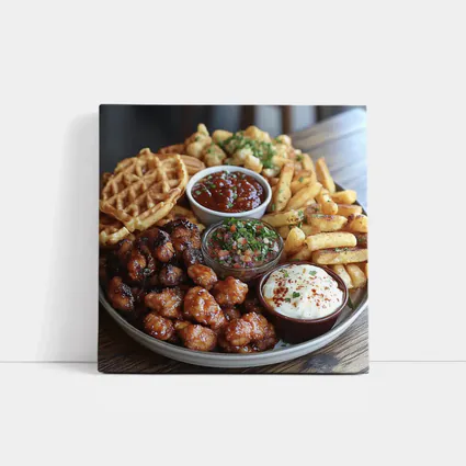 Crispy Chicken Waffles Fries Platter Dipping Sauces