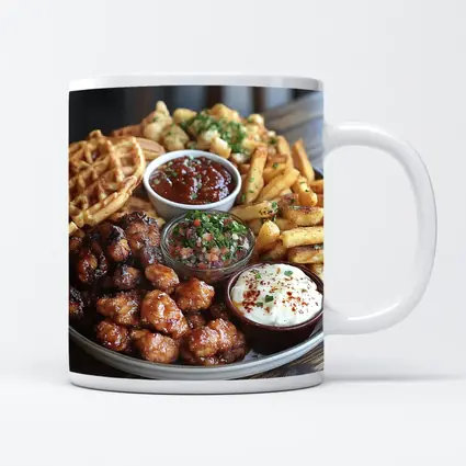 Crispy Chicken Waffles Fries Platter Dipping Sauces