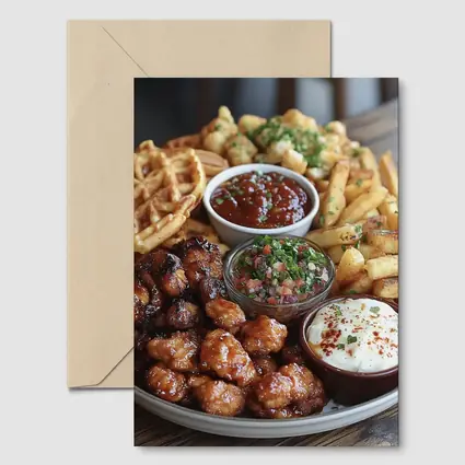 Crispy Chicken Waffles Fries Platter Dipping Sauces