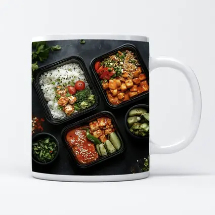 Asian Meal Prep Bowls Dark Stone Background