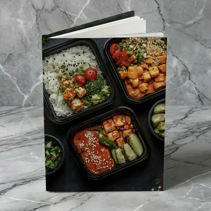 Asian Meal Prep Bowls Dark Stone Background