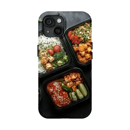 Asian Meal Prep Bowls Dark Stone Background