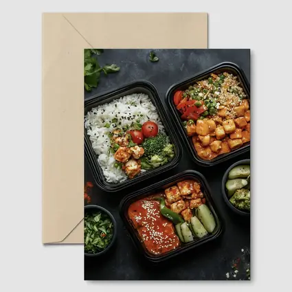 Asian Meal Prep Bowls Dark Stone Background