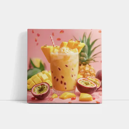 Tropical Mango Passion Fruit Drink Pink Background