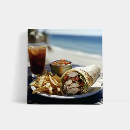 Chicken Wrap Fries Salsa Beach Setting