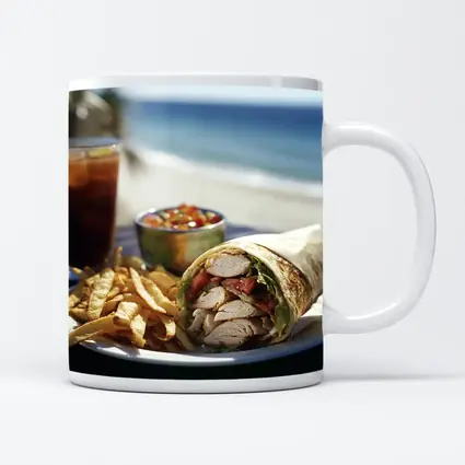 Chicken Wrap Fries Salsa Beach Setting