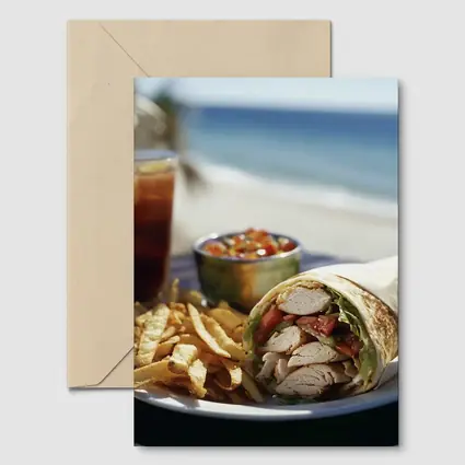 Chicken Wrap Fries Salsa Beach Setting