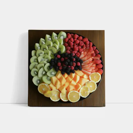 Fresh Fruit Platter Overhead View Dark Plate